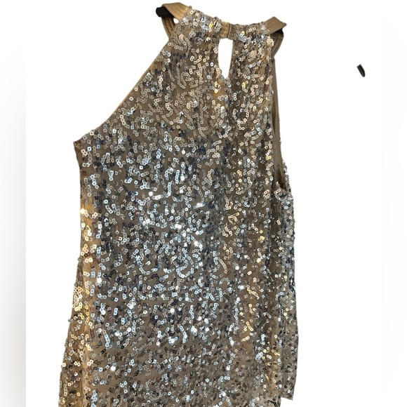 Tahari Nude Mesh w/ Silver Sequins Embellished Halter Top Sz M - Picture 6 of 7